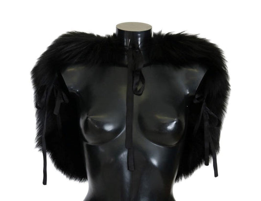 Dolce &amp; Gabbana Элегантный черный шарф с запахом из меха серебристой лисы