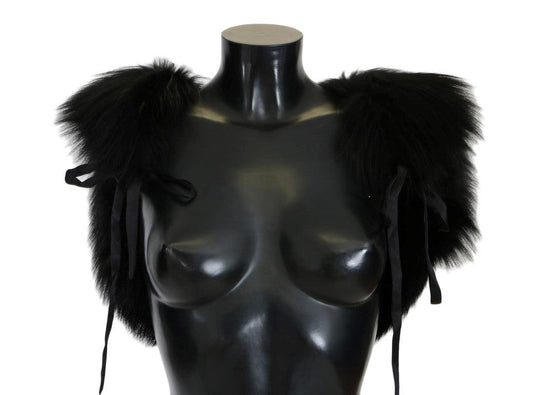Dolce &amp; Gabbana Элегантный черный шарф из меха серебристой лисы