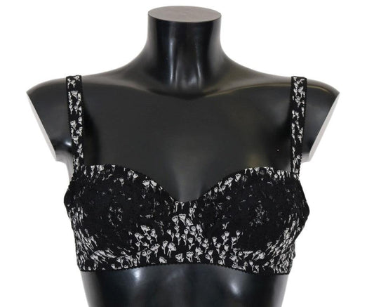 Dolce & Gabbana Elegant Black Floral Lace Silk Bra