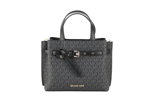 Michael Kors Emilia Small Black Signature PVC Satchel Crossbody Handbag Purse