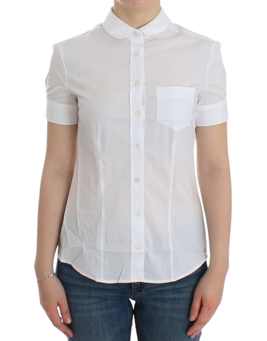 John Galliano Шикарная белая блузка из хлопковой смеси с короткими рукавами