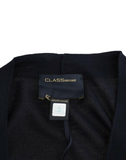 Cavalli Elegant Black Cropped Virgin Wool Cardigan - PER.FASHION