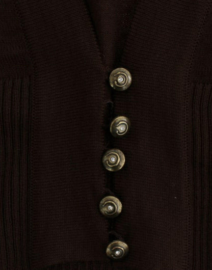 Cavalli Elegant Brown Virgin Wool Cropped Cardigan - PER.FASHION