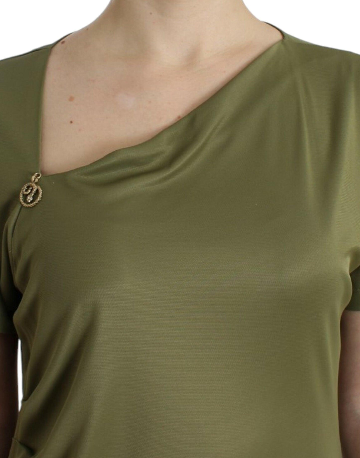 Cavalli Elegant Green Jersey Blouse with Gold Accents - PER.FASHION