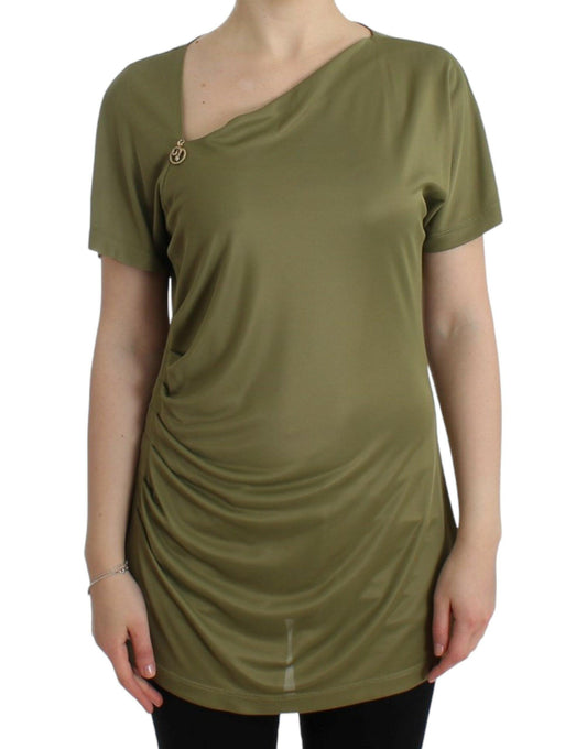 Cavalli Elegant Green Jersey Blouse with Gold Accents - PER.FASHION