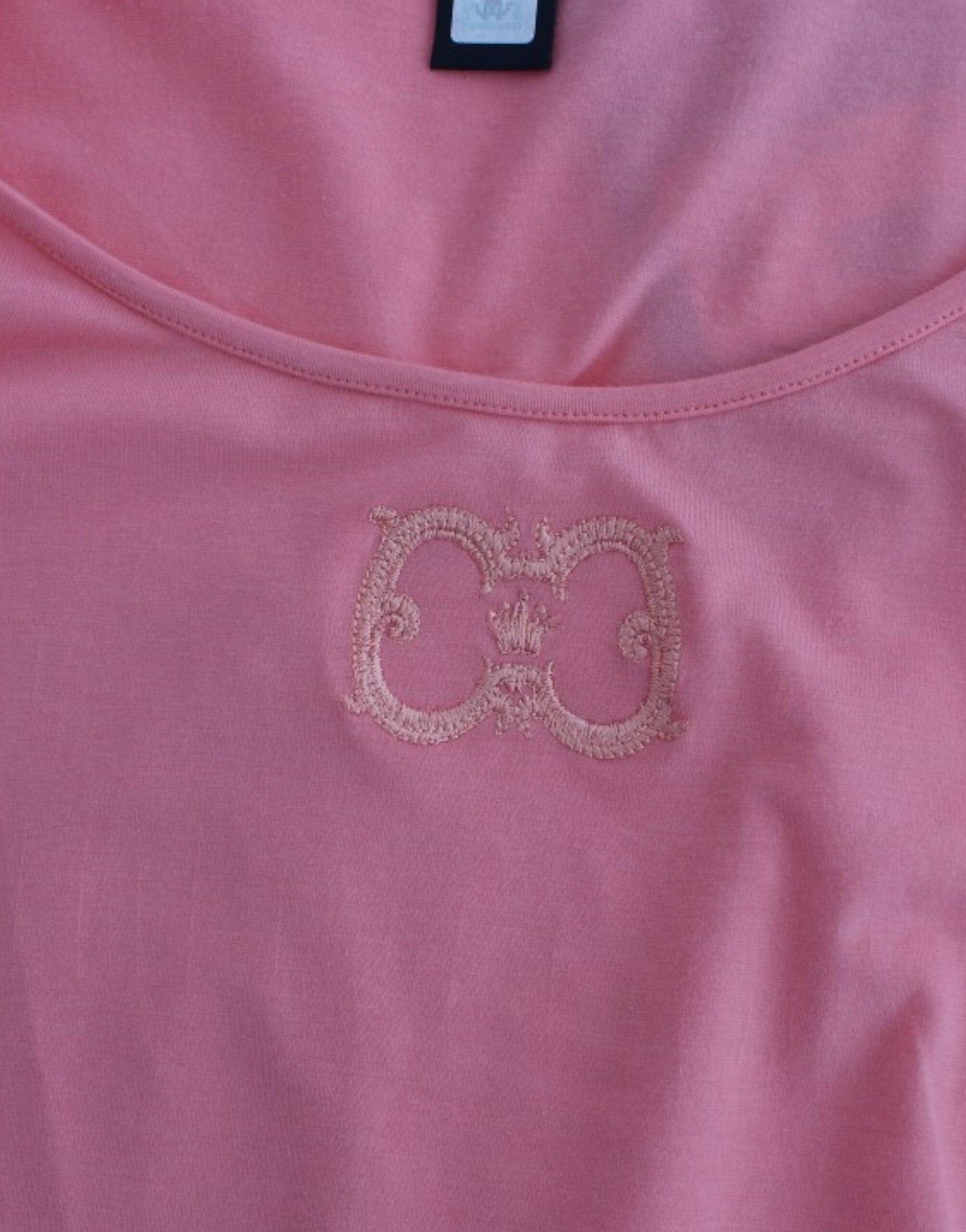 Cavalli Pink Cotton Blend Tank Top with Cap Sleeves - PER.FASHION