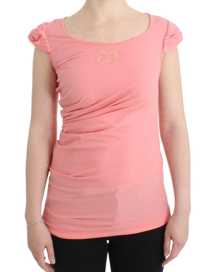 Cavalli Pink Cotton Blend Tank Top with Cap Sleeves - PER.FASHION