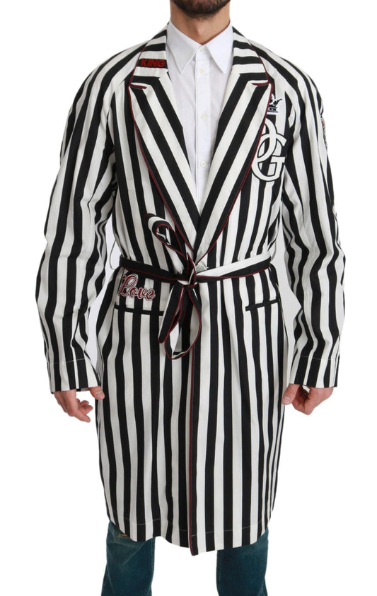 Dolce &amp; Gabbana elegante camicia da notte con cintura in bianco e nero