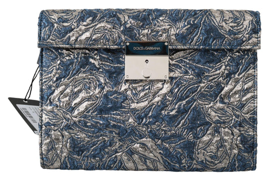 Dolce &amp; Gabbana Elegante pochette ventiquattrore blu con stampa coccodrillo
