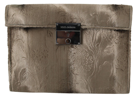 Dolce &amp; Gabbana Бежевый бархатный кожаный клатч-портфель с крокодиловым принтом