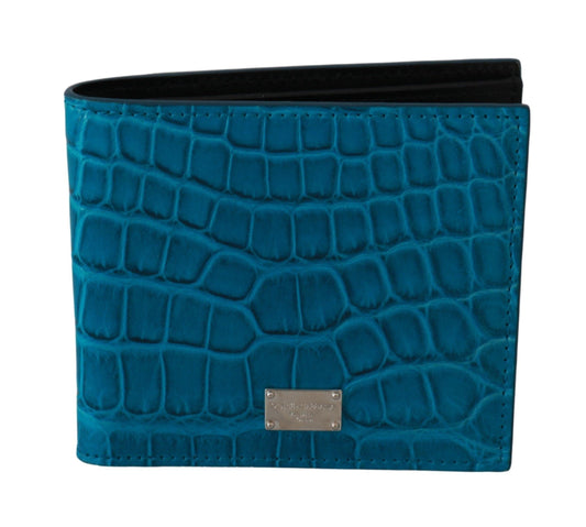 Dolce &amp; Gabbana Portafoglio bifold in pelle con motivo alligatore blu
