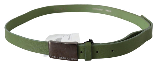 Костюмированный зеленый кожаный пояс в национальном стиле с серебряной пряжкой
