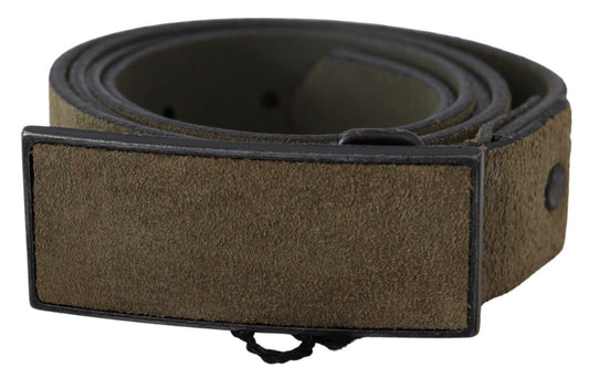 Costume National Chic Army Green Velvet Buckle Leather Belt