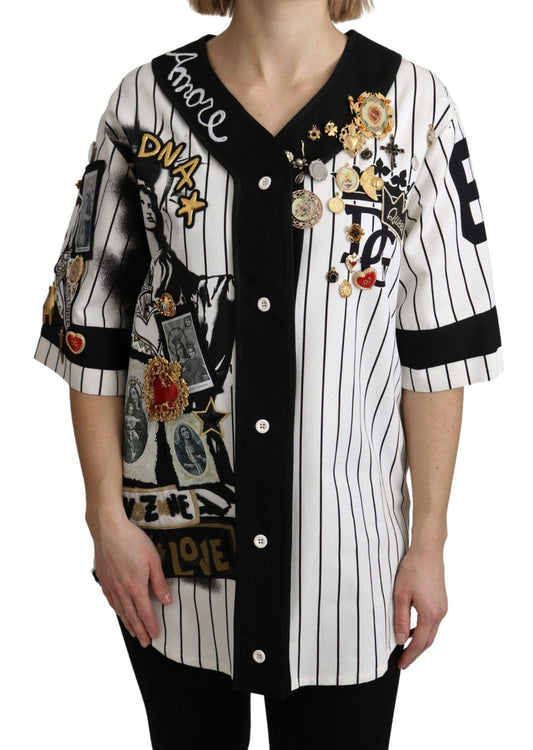Dolce &amp; Gabbana Элегантная полосатая блузка с V-образным вырезом и подвеской