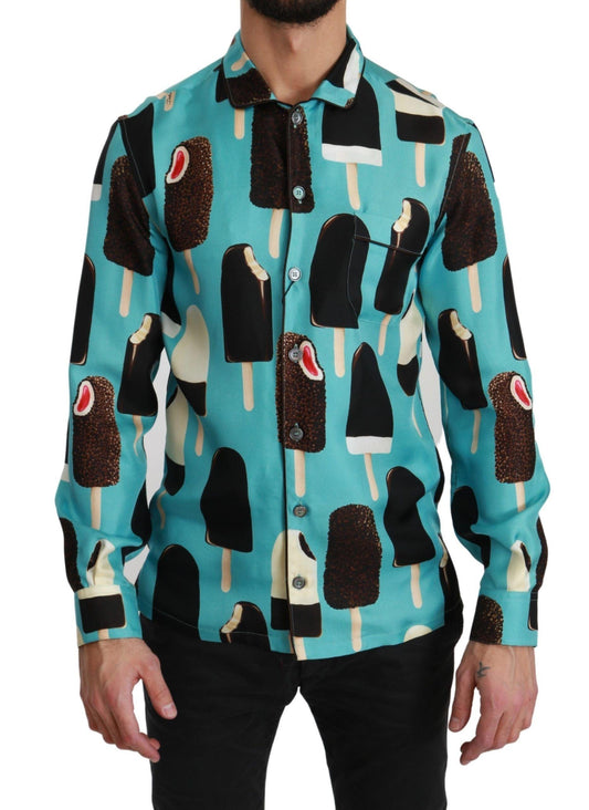 Эксклюзивная рубашка из смесового шелка с принтом мороженого Dolce &amp; Gabbana