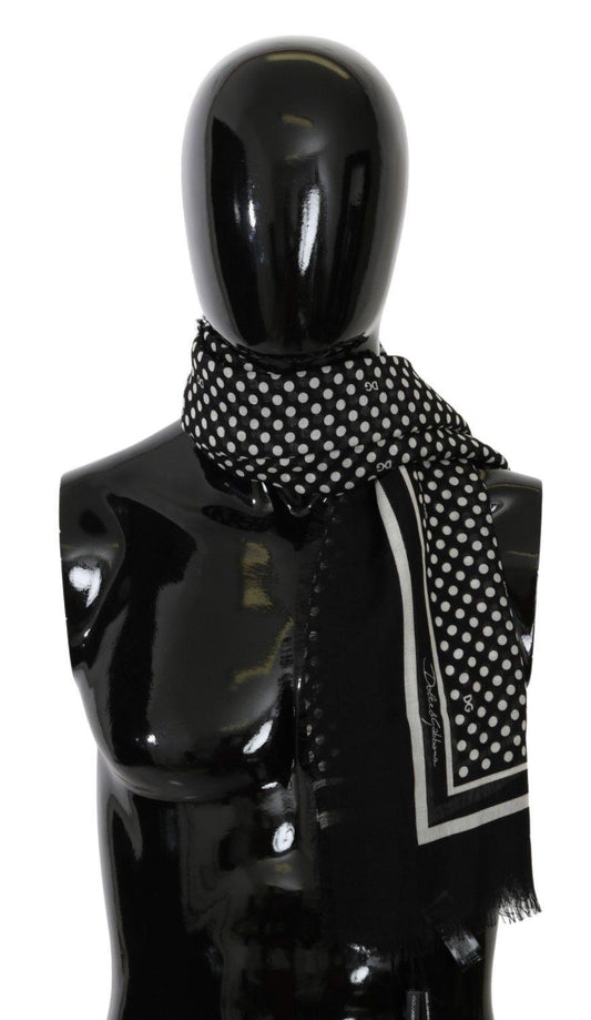 Dolce &amp; Gabbana Элегантный черный мужской шарф из смесового шелка в горошек