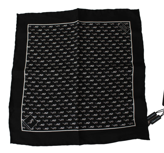 Dolce &amp; Gabbana Элегантный черный шелковый шарф с изображением морского конька
