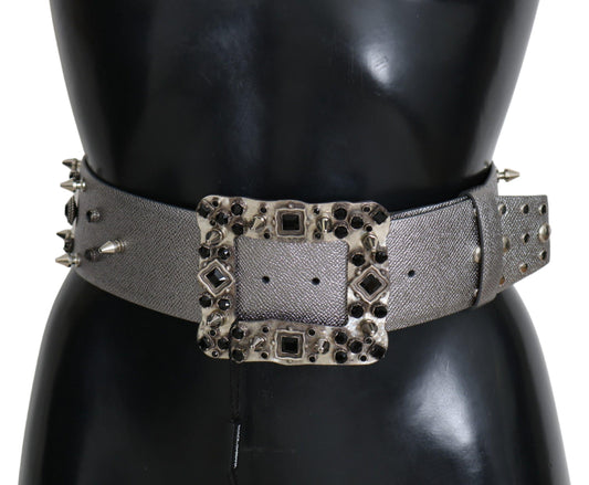 Dolce &amp; Gabbana Splendida cintura in pelle argentata tempestata di cristalli