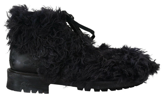 Dolce & Gabbana Black Leather Shearling Ankle Boots