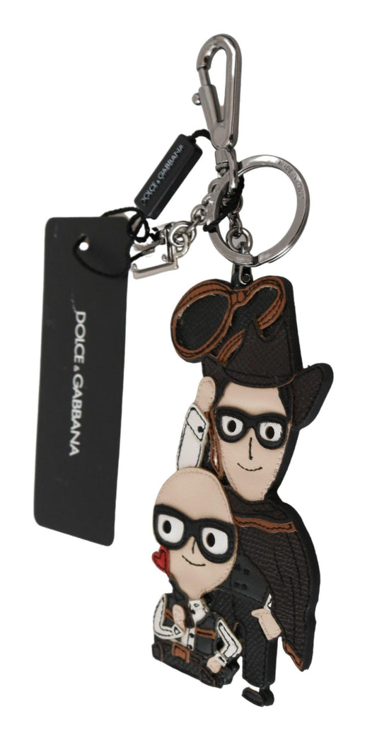Dolce & Gabbana Chic Leather-Trim Keychain with Brass Accents