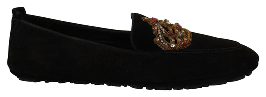 Dolce &amp; Gabbana Элегантные черные кожаные шлепанцы-лоферы с золотой вышивкой