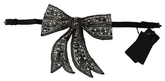 Dolce & Gabbana Silver-Tone Silk Crystal Bow Tie