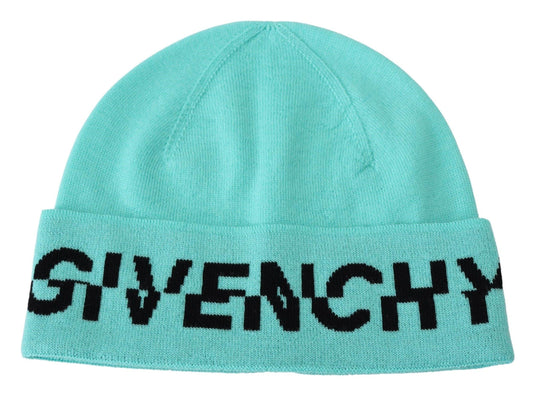 Зеленая шерстяная шапка цвета аквамарина с фирменным логотипом Givenchy