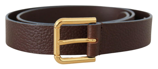 Dolce & Gabbana Elegant Brown Leather Belt with Gold Buckle - PER.FASHION
