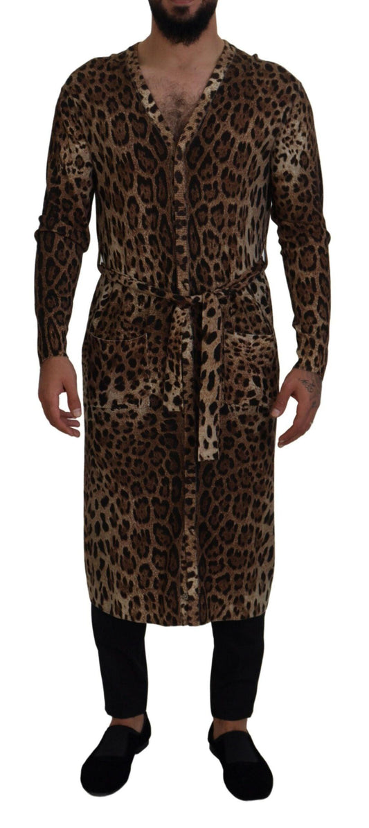 Dolce &amp; Gabbana Maglione cardigan elegante in lana leopardata