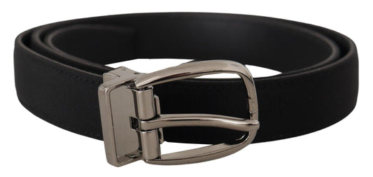 Dolce & Gabbana Elegant Grosgrain Leather Belt with Silver Buckle - PER.FASHION