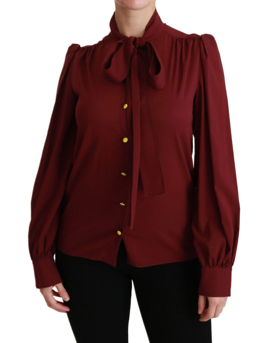 Dolce &amp; Gabbana Элегантная темно-бордовая блузка-поло из смесового шелка