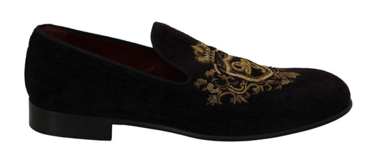 Dolce &amp; Gabbana Элегантные черные лоферы с вышивкой золотой короной