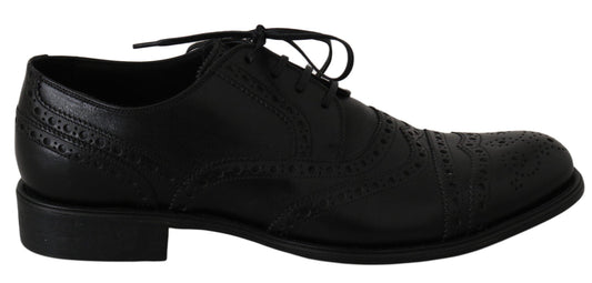 Dolce & Gabbana Elegant Black Leather Derby Wingtip Dress Shoes