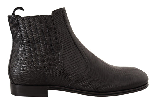 Dolce &amp; Gabbana Элегантные черные кожаные ботинки дерби из кожи ящерицы
