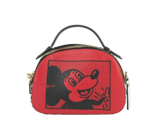 COACH Mickey Mouse X Keith Haring Serena Pebble Leather Satchel Handbag