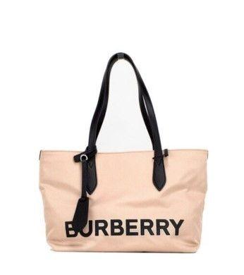 Burberry Small Rose Beige Logo Branded Econyl Nylon Tote Shoulder Handbag Purse