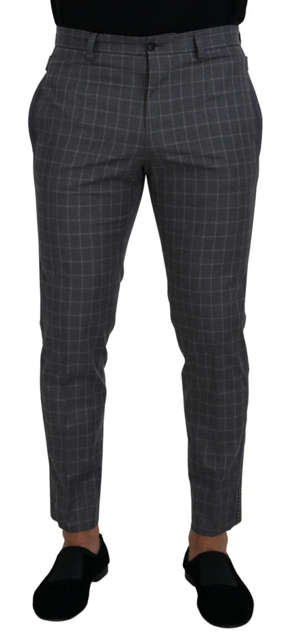 Dolce & Gabbana Grey Cotton Checkered Chino Pants - PER.FASHION