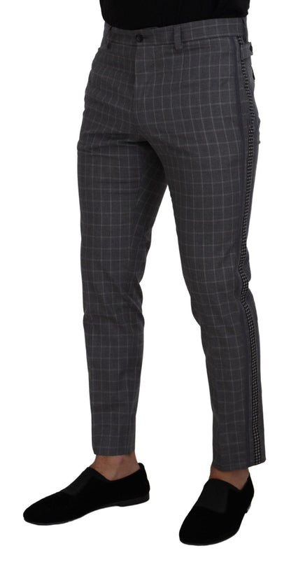 Dolce & Gabbana Grey Cotton Checkered Chino Pants - PER.FASHION