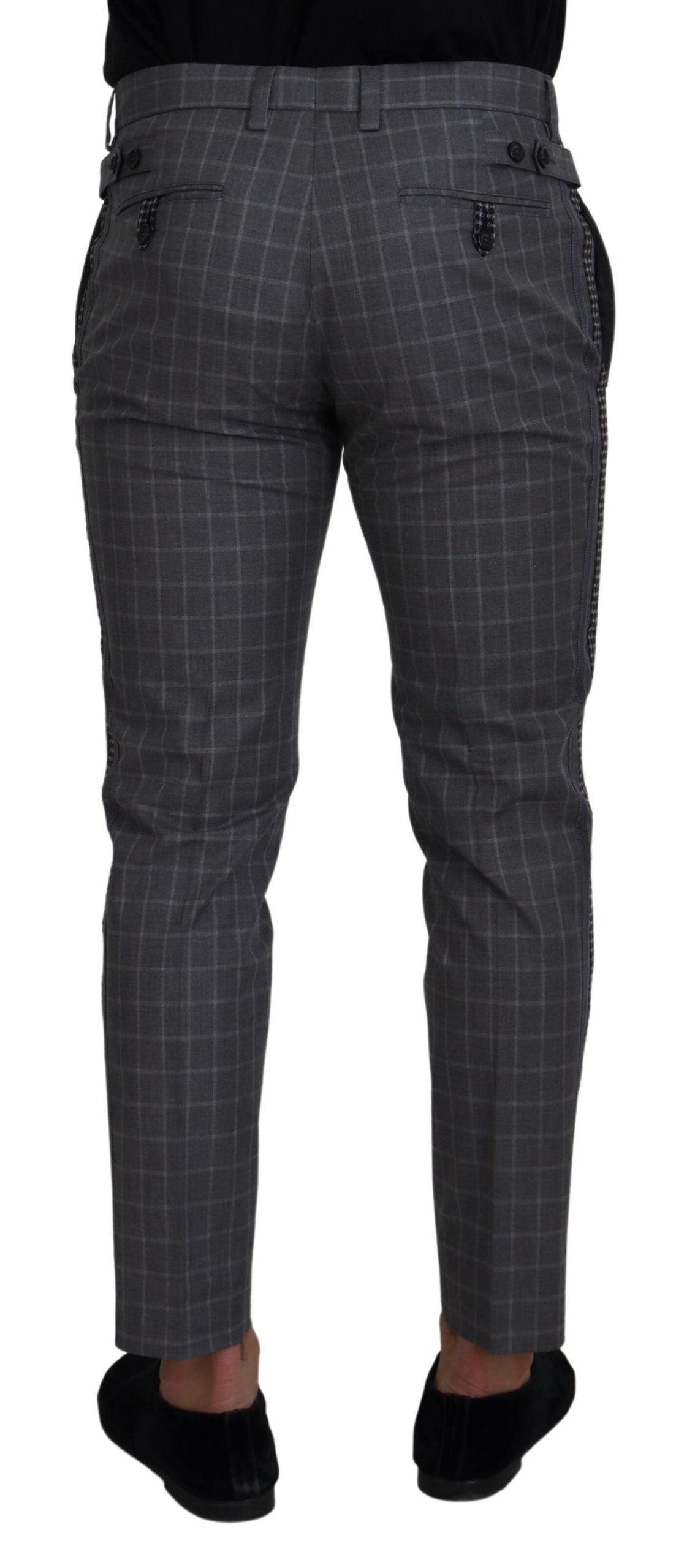 Dolce & Gabbana Grey Cotton Checkered Chino Pants - PER.FASHION