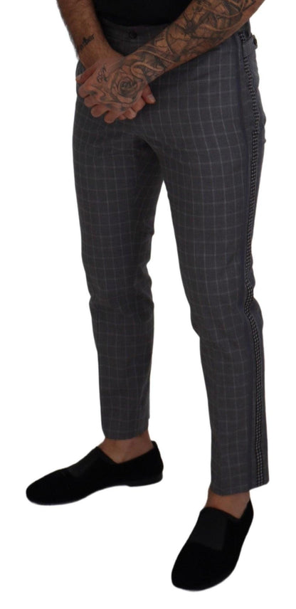 Dolce & Gabbana Grey Cotton Checkered Chino Pants - PER.FASHION