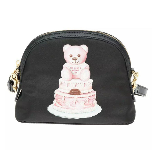 Moschino Couture Chic Teddy Bear Print Clutch with Calfskin Strap
