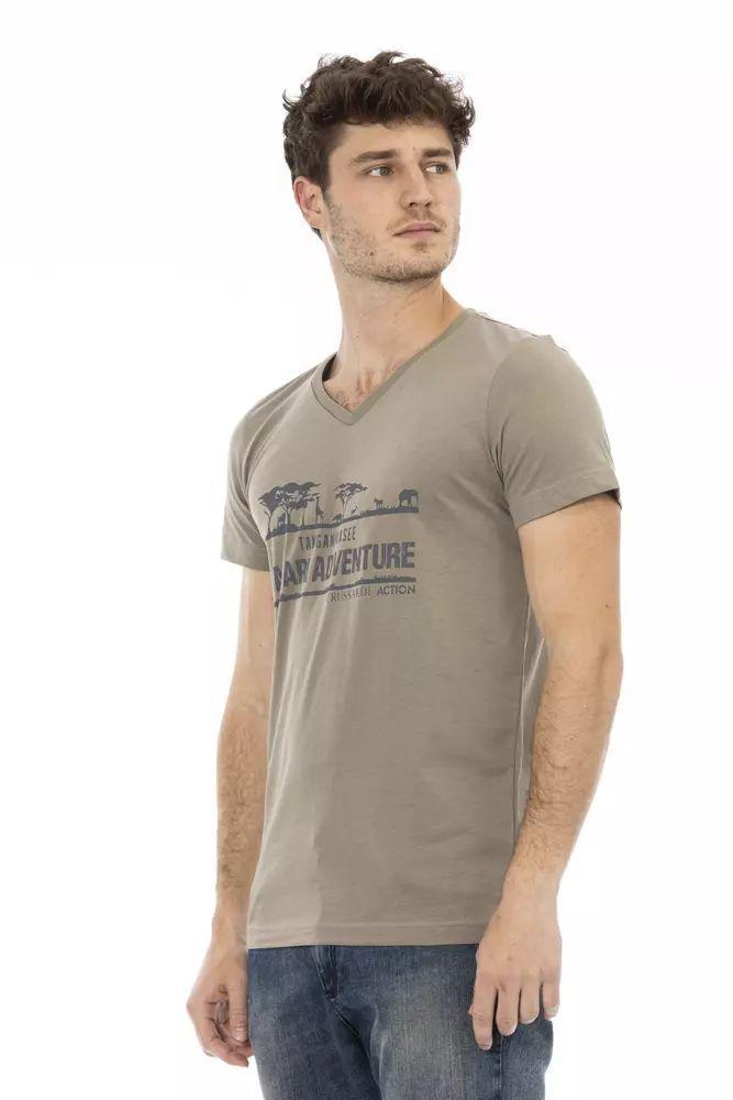 Trussardi Action Elegant V-Neck Tee with Chic Front Print - PER.FASHION