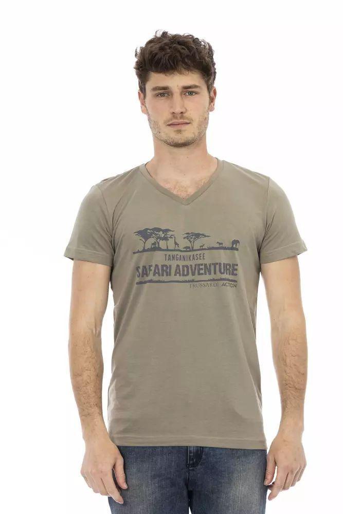 Trussardi Action Elegant V-Neck Tee with Chic Front Print - PER.FASHION