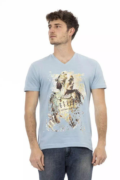 Trussardi Action Elegant V-Neck Tee with Chic Front Print - PER.FASHION