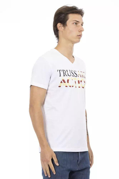 Trussardi Action Elegant V-Neck Tee with Chic Front Print - PER.FASHION