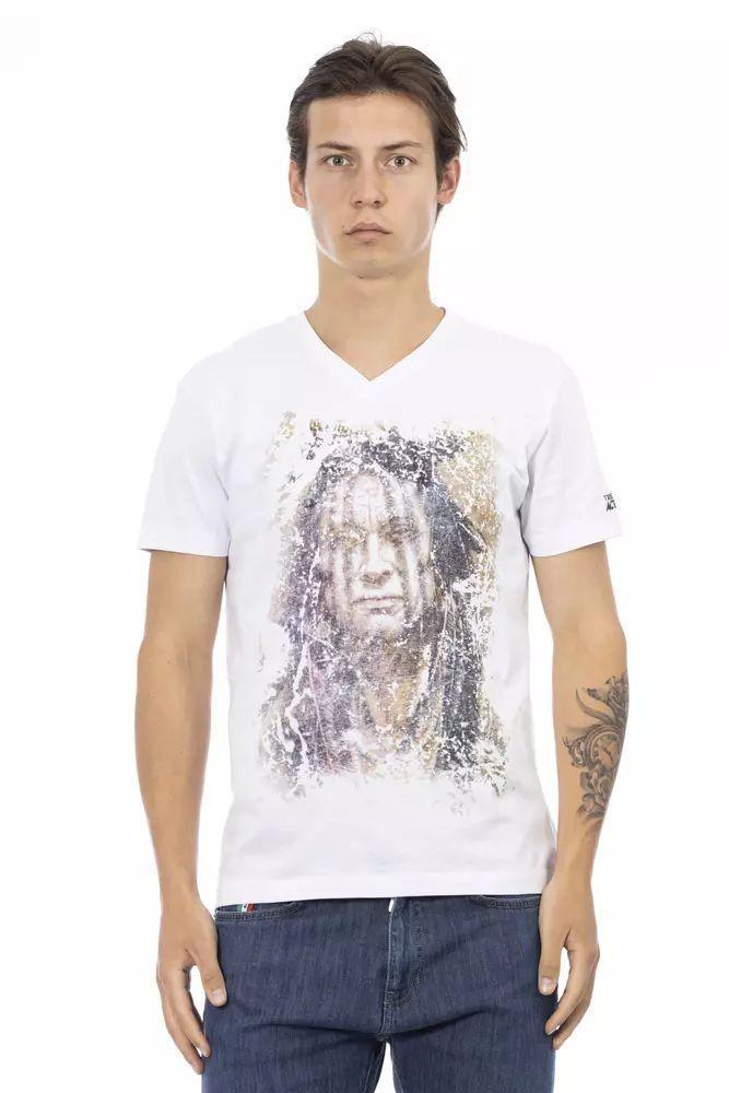 Trussardi Action Elegant V-Neck Tee with Chic Front Print - PER.FASHION