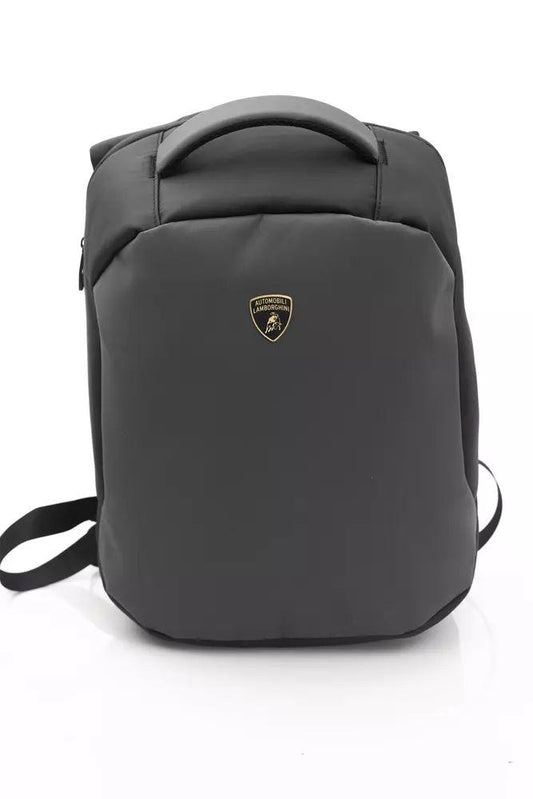 Automobili Lamborghini Sleek Gray Nylon Backpack with Logo Detail