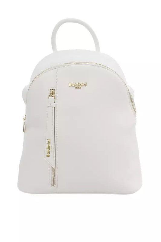Baldinini Trend White Elegance Backpack with Golden Accents