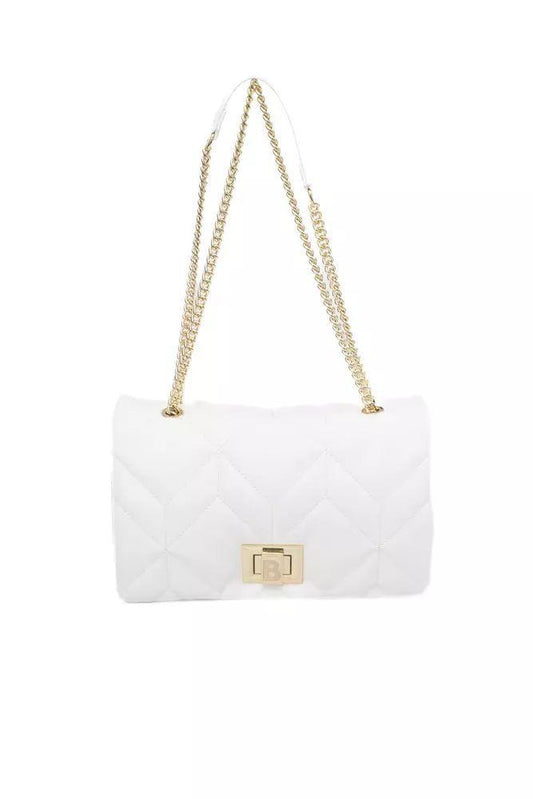 Baldinini Trend Elegant White Shoulder Bag with Golden Accents - PER.FASHION