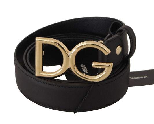 Dolce &amp; Gabbana Cintura con fibbia in vita con logo DG in metallo dorato in pelle nera